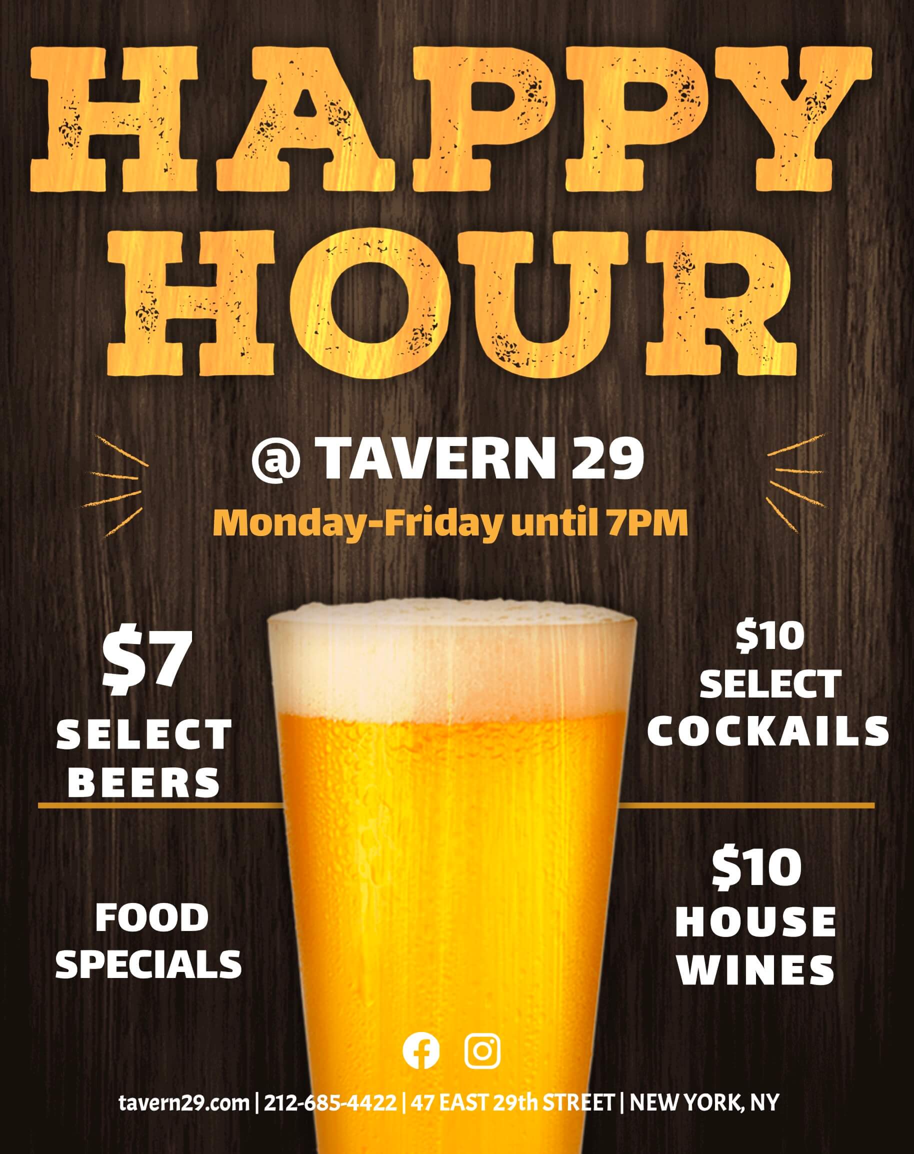 Happy Hour Monday to Friday until 7pm