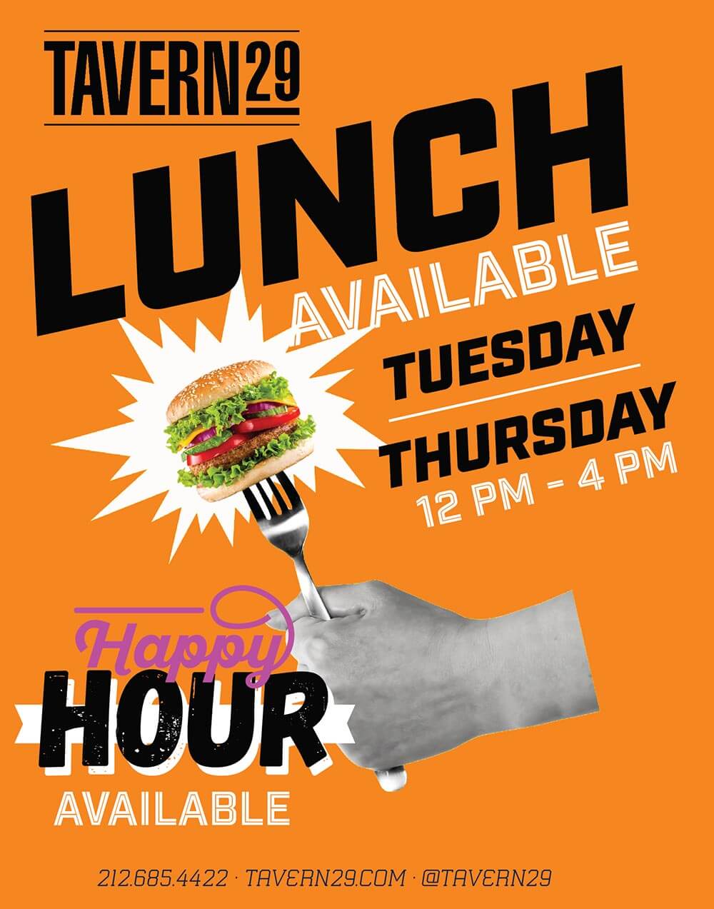 LUNCH AVAILABLE TUESDAY to THURSDAY 12 PM - 4 PM